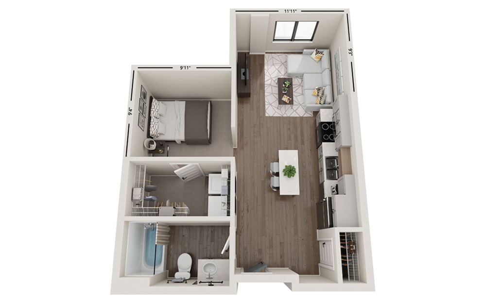 Quest - Studio floorplan layout with 1 bathroom and 530 square feet