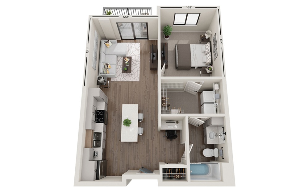 Voyage - 1 bedroom floorplan layout with 1 bathroom and 720 square feet