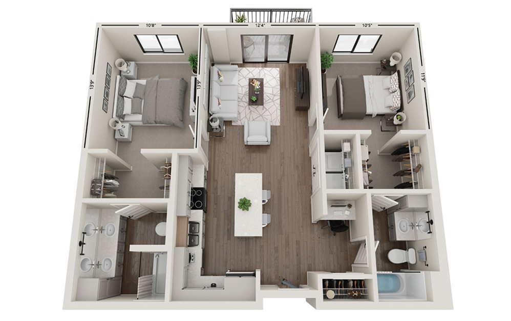 Alpine - 2 bedroom floorplan layout with 2 bathrooms and 1015 square feet